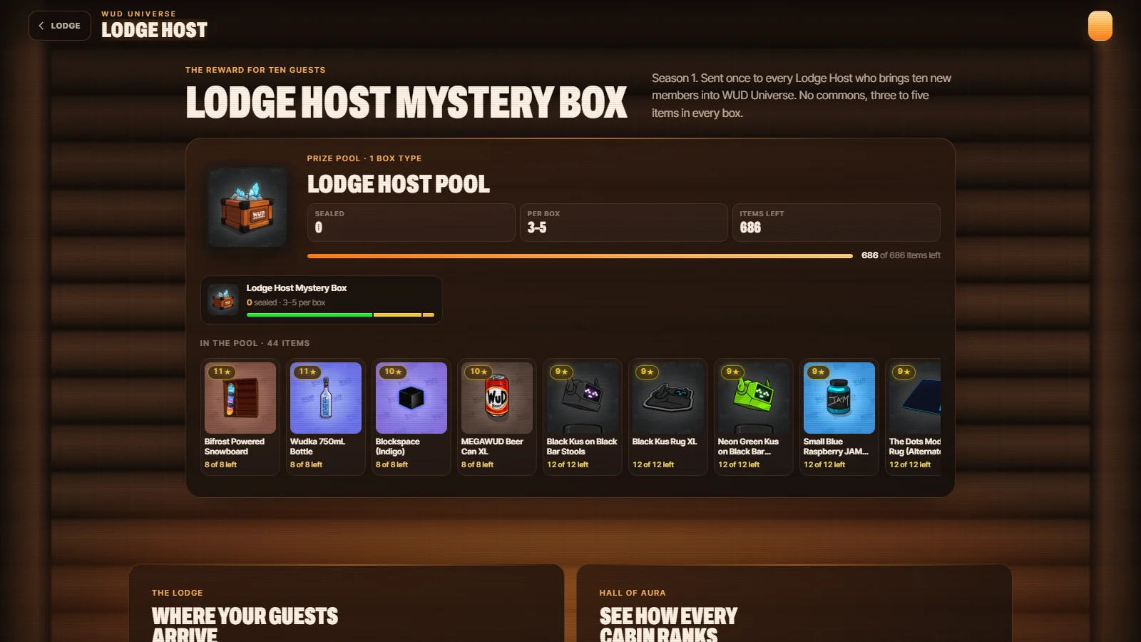 The Lodge Host Mystery Box prize pool