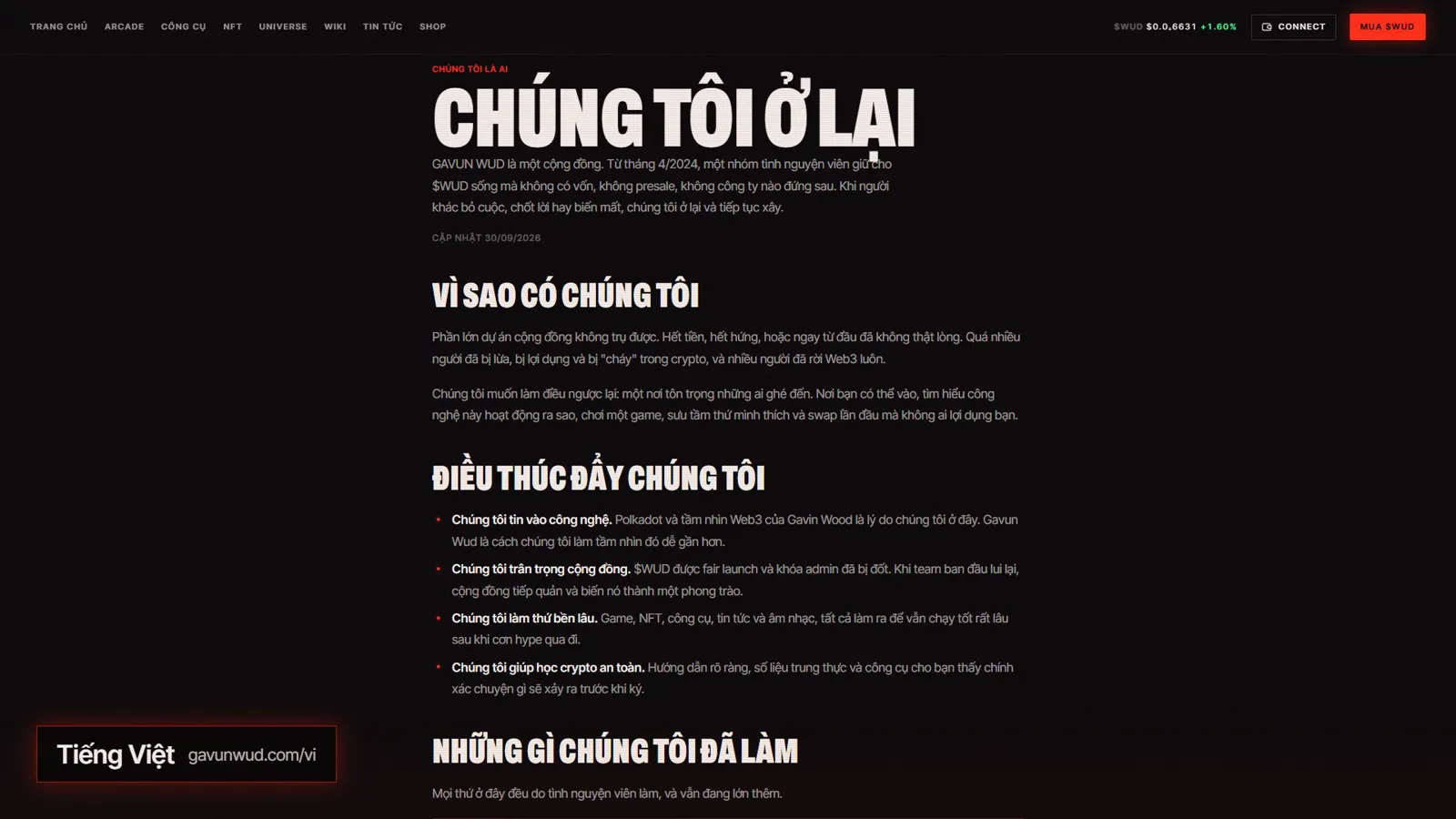 The About page in Vietnamese